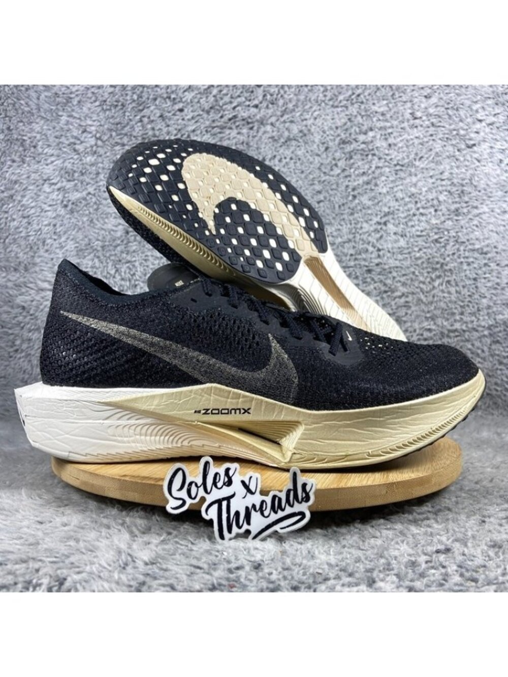 Nike ZoomX Vaporfly 3 Men Size 12 Black Oatmeal Gold Running DV4129-001
